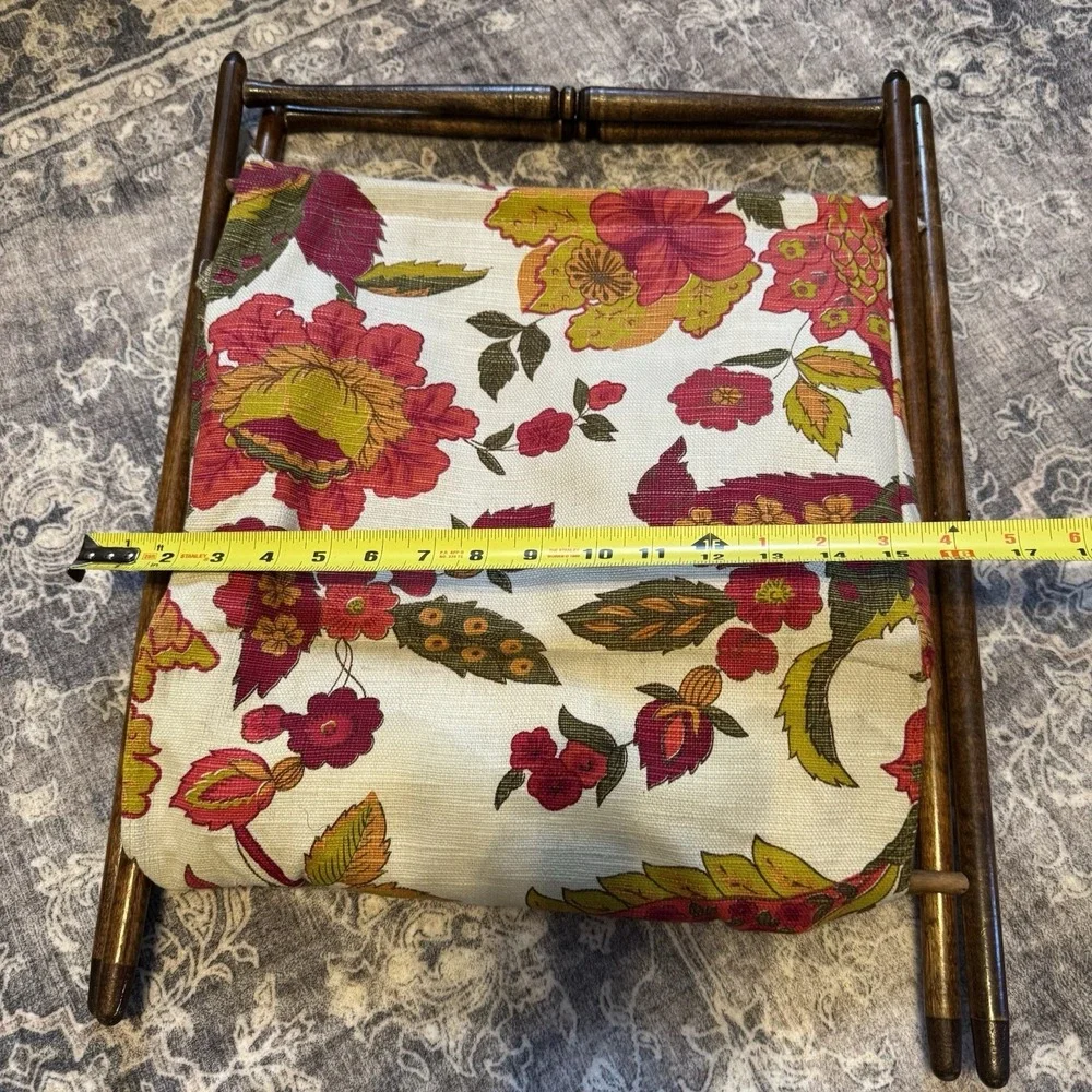 Vtg Sewing Caddy Tote Knitting Basket Yarn Stand Wood Frame Floral *See Pics*